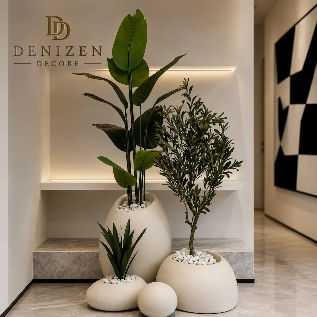 Luxury home styling with premium decor accessories and designer planters by Denizen Decor