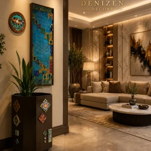 Denizen Heritage Luxe Collection featuring luxury mosaic tower planter and artistic heritage wall panel