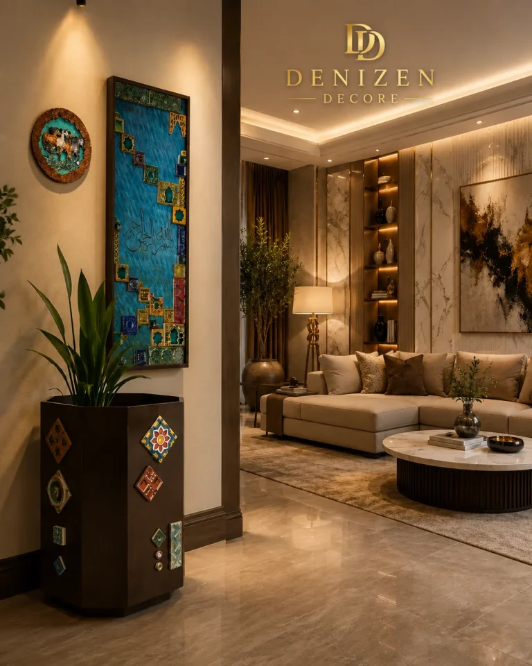 Denizen Heritage Luxe Collection featuring luxury mosaic tower planter and artistic heritage wall panel